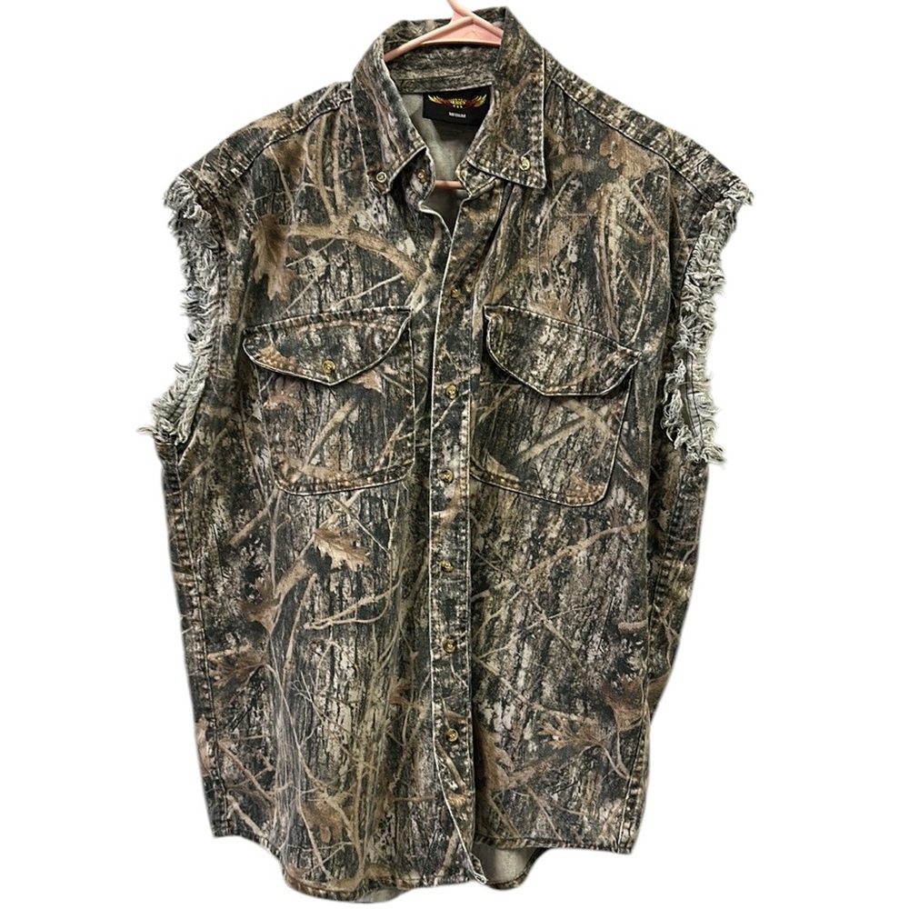 Biker Wear USA Camouflage Button Down Double Button Flap Pocket Vest Mens Medium